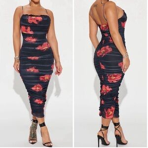 Floral Mesh Midi Dress